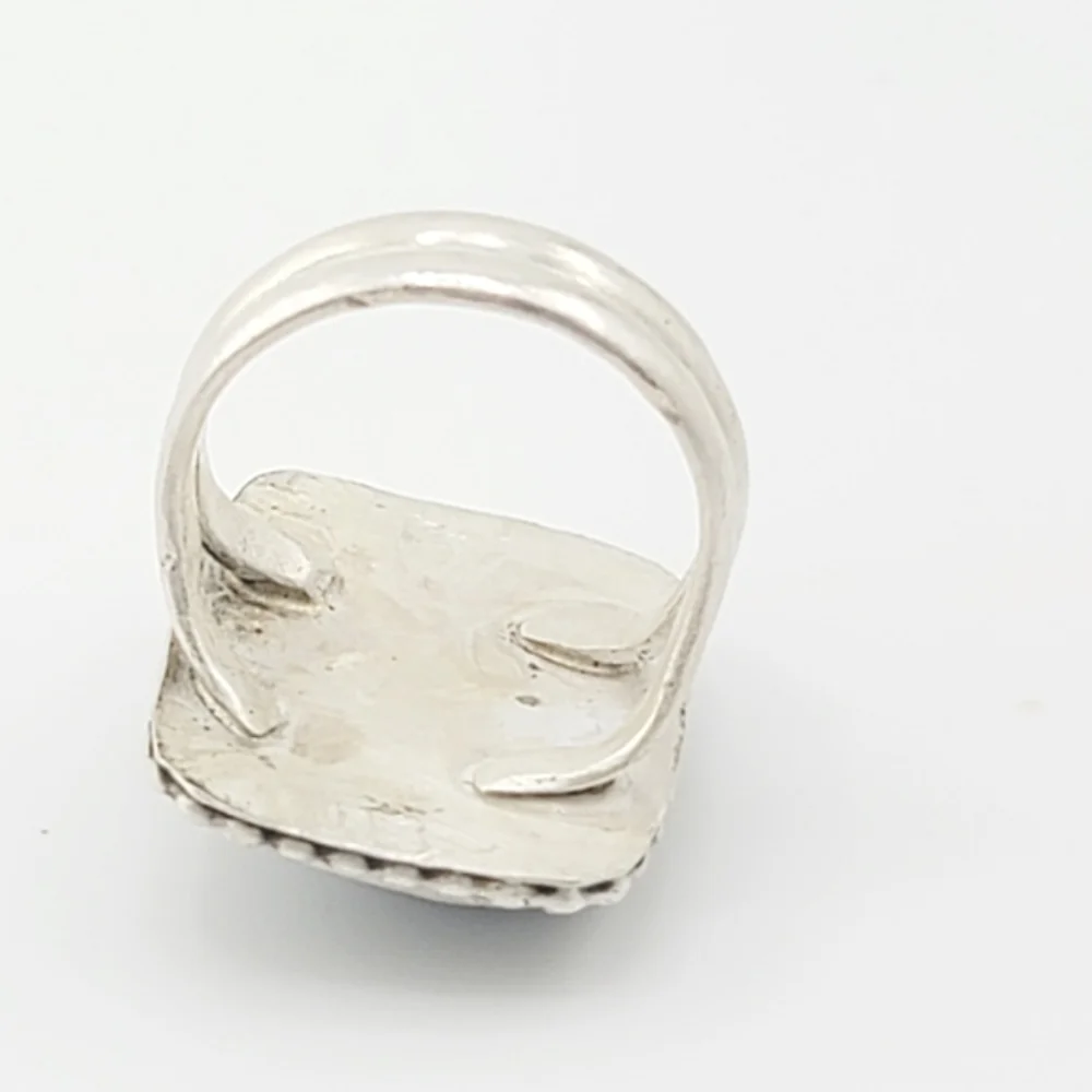 EMERALD SQUARE RING HANDMADE IN STERLING SILVER METAL SIZE 7.5